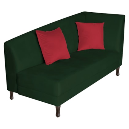 Recamier Heitor 160cm com Almofada Lado Esquerdo Suede Verde/Vermelho