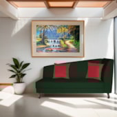 Recamier Heitor 160cm com Almofada Lado Esquerdo Suede Verde/Vermelho