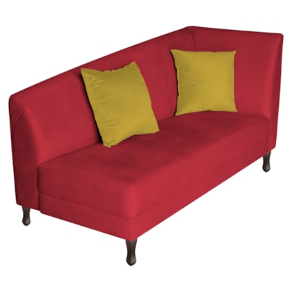 Recamier Heitor 160cm com Almofada Lado Esquerdo Suede Vermelho/Amarelo