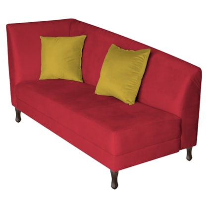 Recamier Heitor 185cm com Almofada Lado Direito Suede Vermelho/Amarelo
