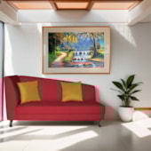 Recamier Heitor 185cm com Almofada Lado Direito Suede Vermelho/Amarelo