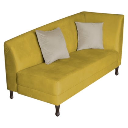 Recamier Heitor 185cm com Almofada Lado Esquerdo Suede Amarelo/Bege