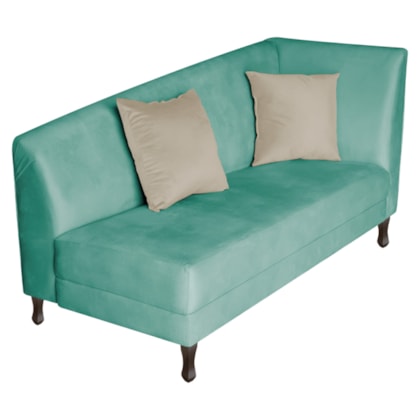 Recamier Heitor 185cm com Almofada Lado Esquerdo Suede Azul Tiffany/Bege