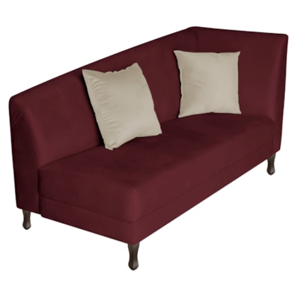 Recamier Heitor 185cm com Almofada Lado Esquerdo Suede Bordô/Bege
