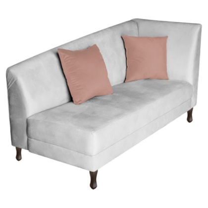 Recamier Heitor 185cm com Almofada Lado Esquerdo Suede Branco/Rosê