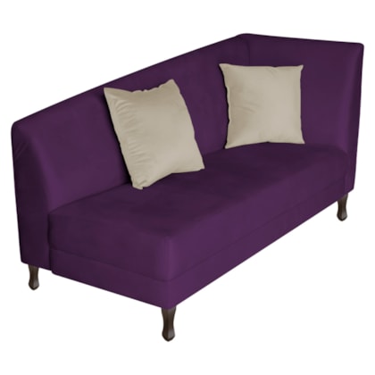 Recamier Heitor 185cm com Almofada Lado Esquerdo Suede Roxo/Bege
