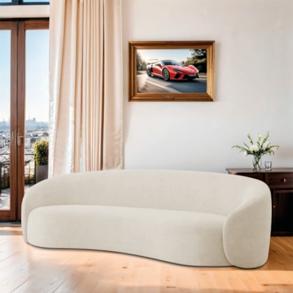 Sofá 2 Lugares Amore 160cm Orgânico Luxo Recepção Escritório Bouclé Bege