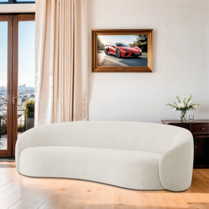 Sofá 2 Lugares Amore 160cm Orgânico Luxo Recepção Escritório Bouclé Branco