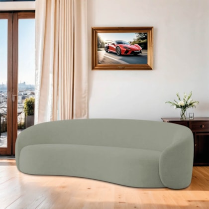 Sofá 2 Lugares Amore 160cm Orgânico Luxo Recepção Escritório Bouclé Verde Oliva