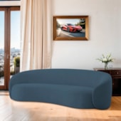 Sofá 2 Lugares Amore 160cm Orgânico Luxo Recepção Escritório Linho Azul Royal