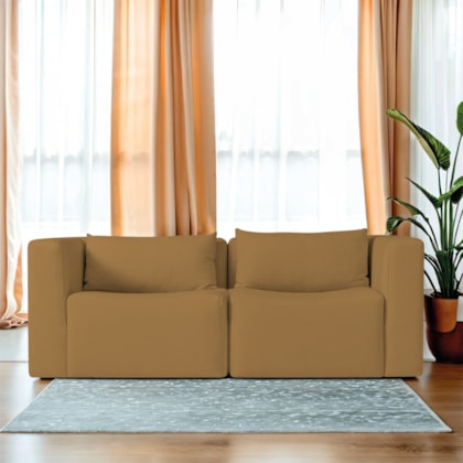 Sofá 2 Lugares Billy 150cm Orgânico Luxo Recepção Bouclé Caramelo