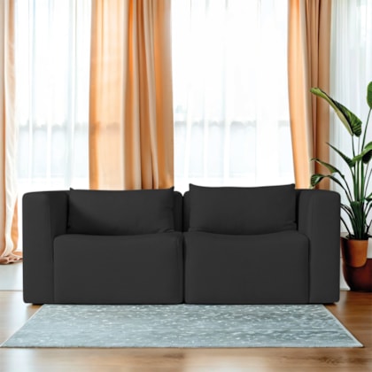 Sofá 2 Lugares Billy 150cm Orgânico Luxo Recepção Bouclé Preto