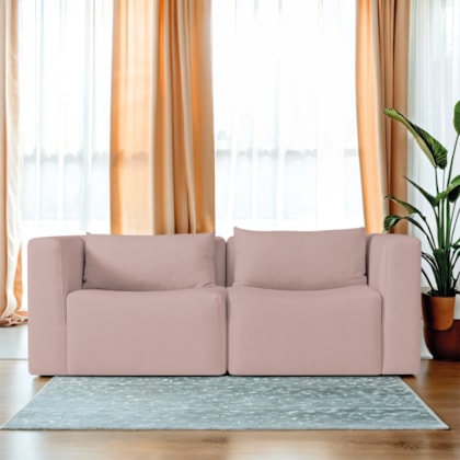 Sofá 2 Lugares Billy 150cm Orgânico Luxo Recepção Bouclé Rosé