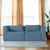 Sofá 2 Lugares Billy 150cm Orgânico Luxo Recepção Linho Azul Royal