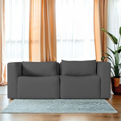 Sofá 2 Lugares Billy 150cm Orgânico Luxo Recepção Linho Cinza Escuro
