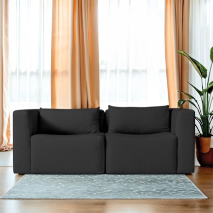 Sofá 2 Lugares Billy 150cm Orgânico Luxo Recepção Linho Preto