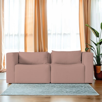 Sofá 2 Lugares Billy 150cm Orgânico Luxo Recepção Linho Rosé