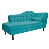 Sofá 2 Lugares Divã Recamier Juliana 185cm Lado Esquerdo Suede Azul Turquesa Capitonê Sala Recepção Escritório Consultório Psicologia - AM Decor
