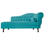 Sofá 2 Lugares Divã Recamier Juliana 185cm Lado Esquerdo Suede Azul Turquesa Capitonê Sala Recepção Escritório Consultório Psicologia - AM Decor