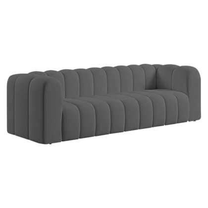Sofá 3 Lugares 200cm Orgânico Luxo Recepção Giordana Linho Cinza Escuro - Amarena Móveis