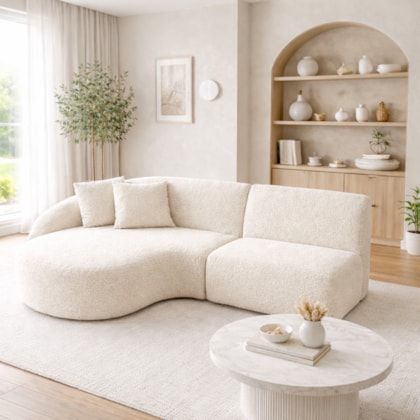 Sofá 3 lugares Bariloche Modular Moderno Bouclé Bege