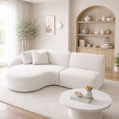 Sofá 3 lugares Bariloche Modular Moderno Bouclé Branco