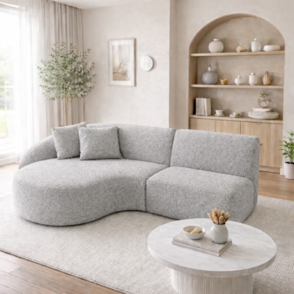 Sofá 3 lugares Bariloche Modular Moderno Bouclé Cinza