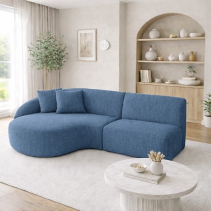 Sofá 3 lugares Bariloche Modular Moderno Linho Azul Royal