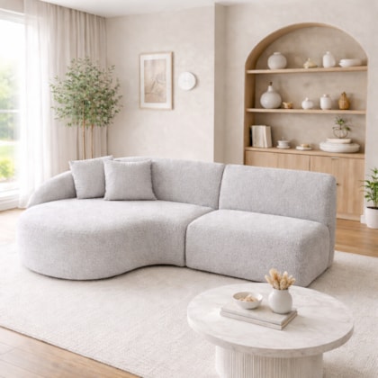 Sofá 3 lugares Bariloche Modular Moderno Linho Cinza Claro