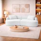 Sofá 3 Lugares Bellagio 180cm Orgânico Luxo Recepção Escritório Bouclé Branco