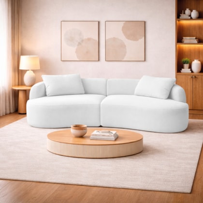 Sofá 3 Lugares Bellagio 180cm Orgânico Luxo Recepção Escritório Bouclé Branco