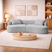 Sofá 3 Lugares Bellagio 180cm Orgânico Luxo Recepção Escritório Bouclé Cinza