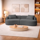 Sofá 3 Lugares Bellagio 180cm Orgânico Luxo Recepção Escritório Linho Cinza Escuro