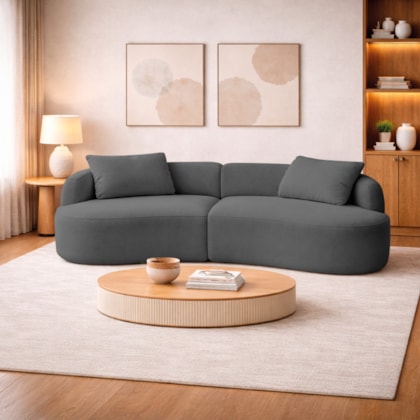 Sofá 3 Lugares Bellagio 180cm Orgânico Luxo Recepção Escritório Linho Cinza Escuro