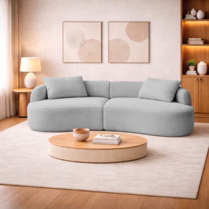 Sofá 3 Lugares Bellagio 200cm Orgânico Luxo Recepção Escritório Bouclé Cinza