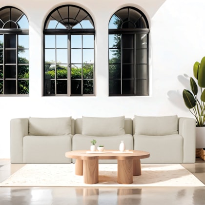 Sofá 3 Lugares Billy 180cm Orgânico Luxo Recepção Bouclé Bege