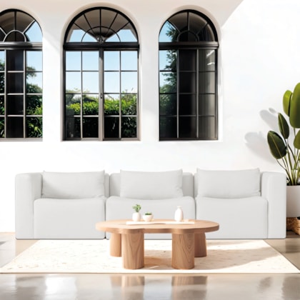 Sofá 3 Lugares Billy 180cm Orgânico Luxo Recepção Bouclé Branco