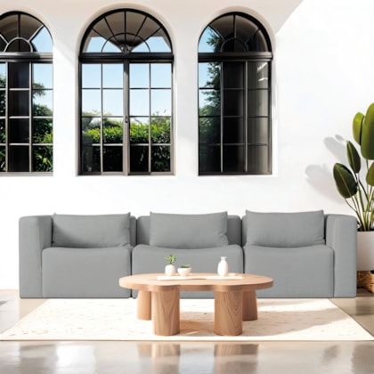 Sofá 3 Lugares Billy 180cm Orgânico Luxo Recepção Bouclé Cinza