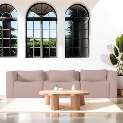 Sofá 3 Lugares Billy 180cm Orgânico Luxo Recepção Bouclé Rosé