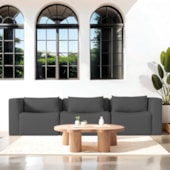 Sofá 3 Lugares Billy 180cm Orgânico Luxo Recepção Linho Cinza Escuro