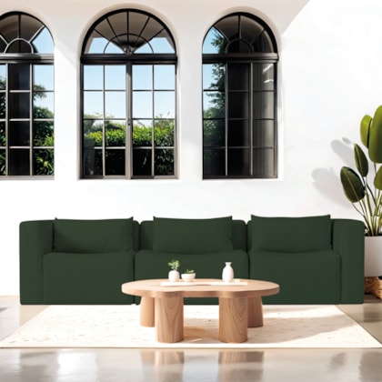 Sofá 3 Lugares Billy 180cm Orgânico Luxo Recepção Linho Verde
