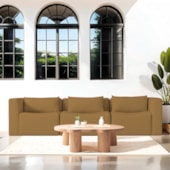 Sofá 3 Lugares Billy 210cm Orgânico Luxo Recepção Bouclé Caramelo