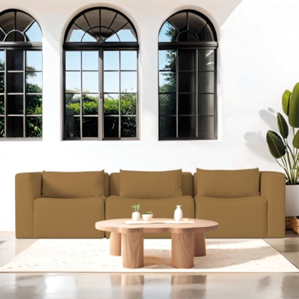 Sofá 3 Lugares Billy 210cm Orgânico Luxo Recepção Bouclé Caramelo