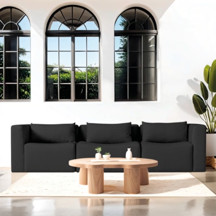 Sofá 3 Lugares Billy 210cm Orgânico Luxo Recepção Linho Preto