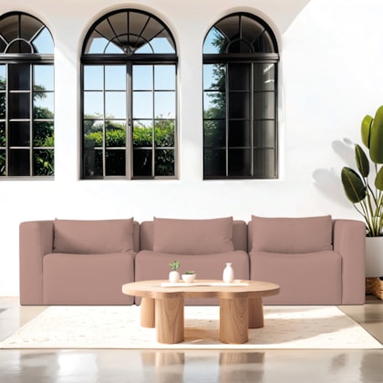 Sofá 3 Lugares Billy 210cm Orgânico Luxo Recepção Linho Rosé