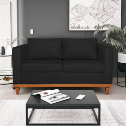 Sofá 3 Lugares Europa 180 cm Estilo Conforto e Elegância Corano Preto - Amarena Móveis