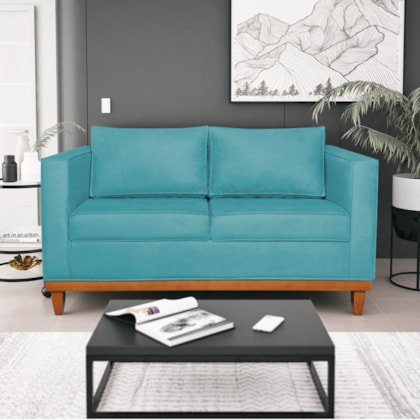 Sofá 3 Lugares Europa 180 cm Estilo Conforto e Elegância Suede Azul Turquesa - Amarena Móveis