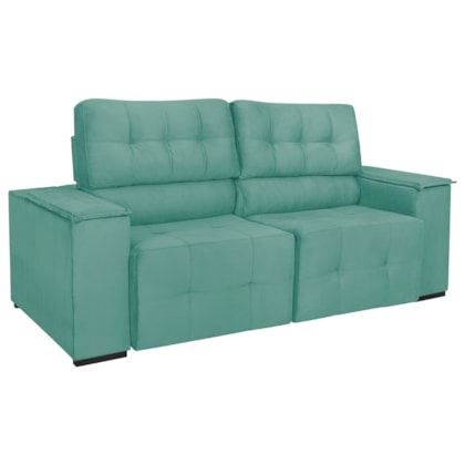 Sofá 3 Lugares Luxo Recepção Escritorio Sala Vicenza 175cm Suede Azul Tiffany