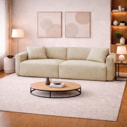 Sofá 3 Lugares Velaris 200cm Sala de Estar Luxo Recepção Conforto Escritório Bouclé Bege