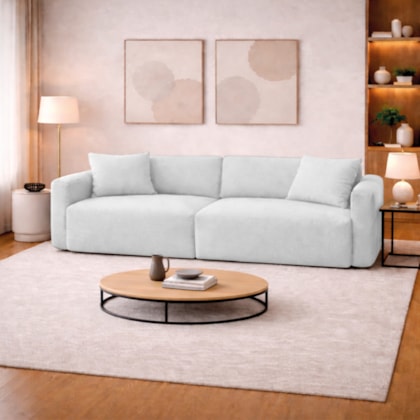 Sofá 3 Lugares Velaris 200cm Sala de Estar Luxo Recepção Conforto Escritório Bouclé Branco